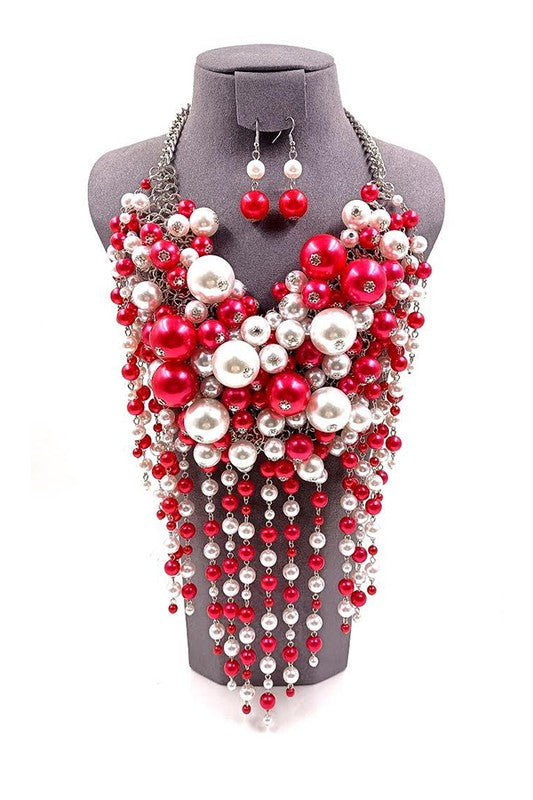 Head Turner Statement Mix Pearl Layer Necklace Set