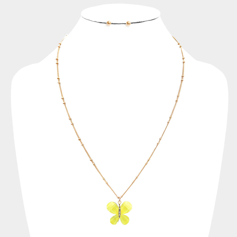 Glittered Butterfly Pendant Necklaces