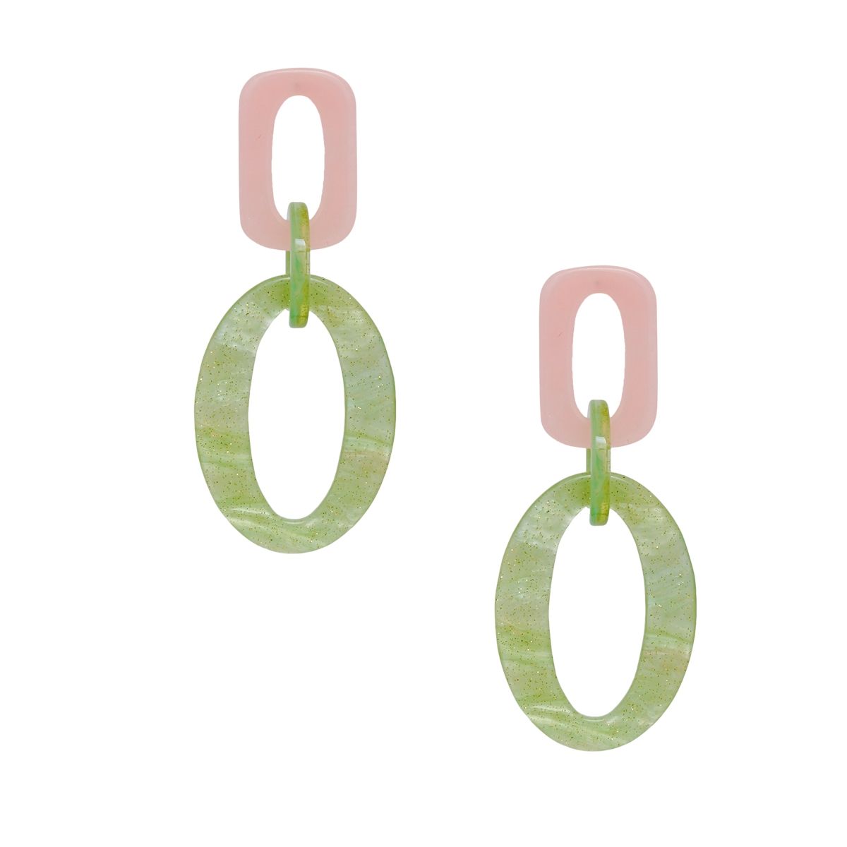 AKA Drop Pink Green Geometric Link Earrings