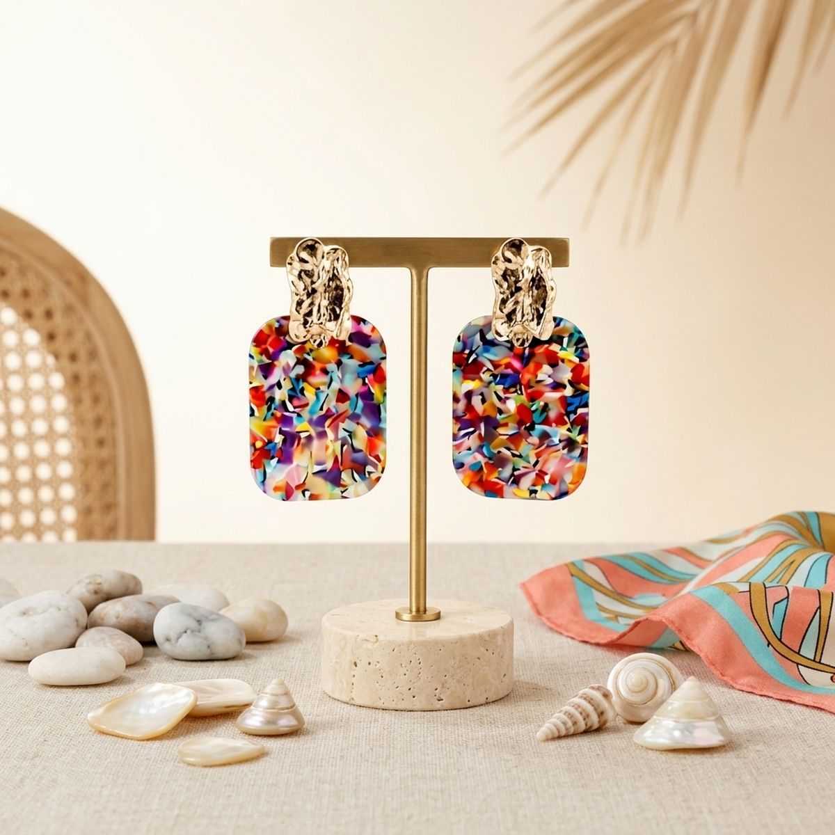 Drop Oversized Colorful Confetti Opulent Earrings