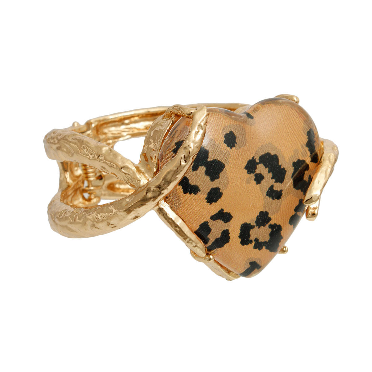 Cuff Leopard Heart Gold Hinge Bracelet
