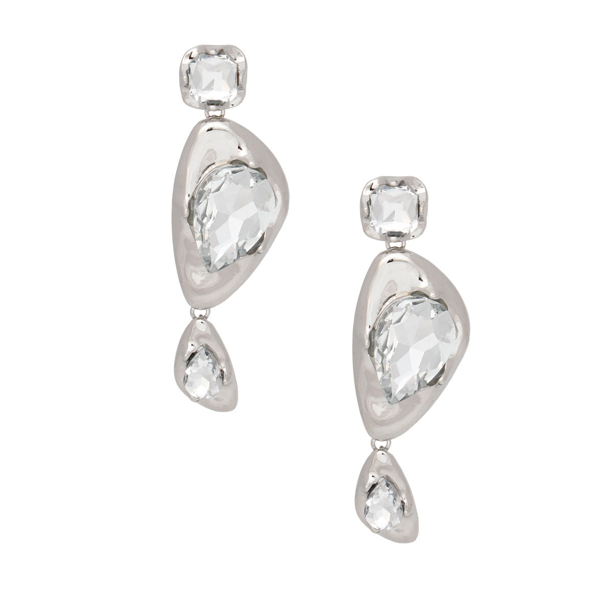 Dangle Silver Set Glass Crystal Modern Earrings