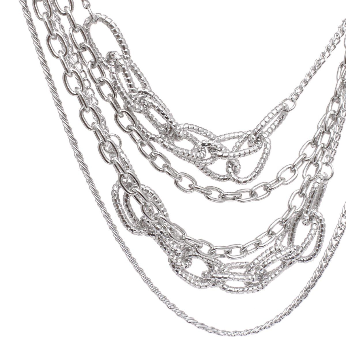 Layered Chain Silver Multi Link 5 Strand Necklace