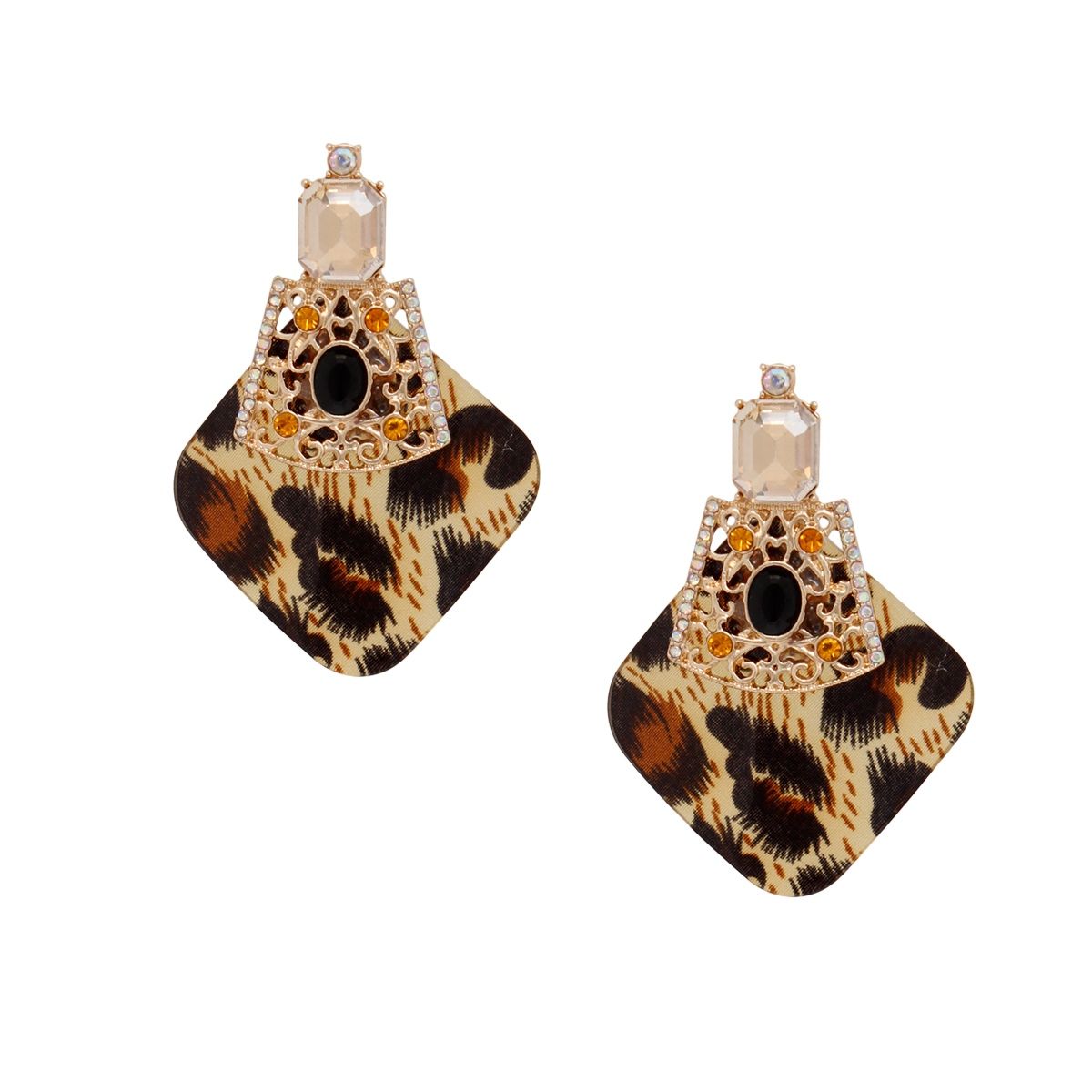 Stud Tribal Glam Leopard and Crystal Earrings