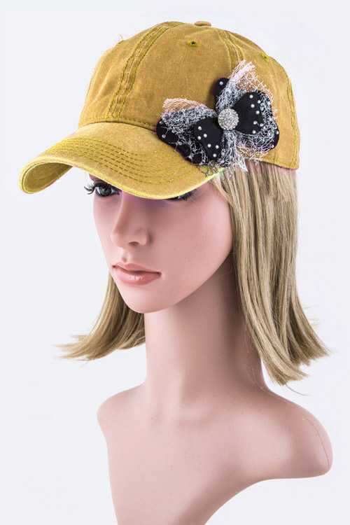 Crystal & Lurex Mesh Bow Fashion Cap