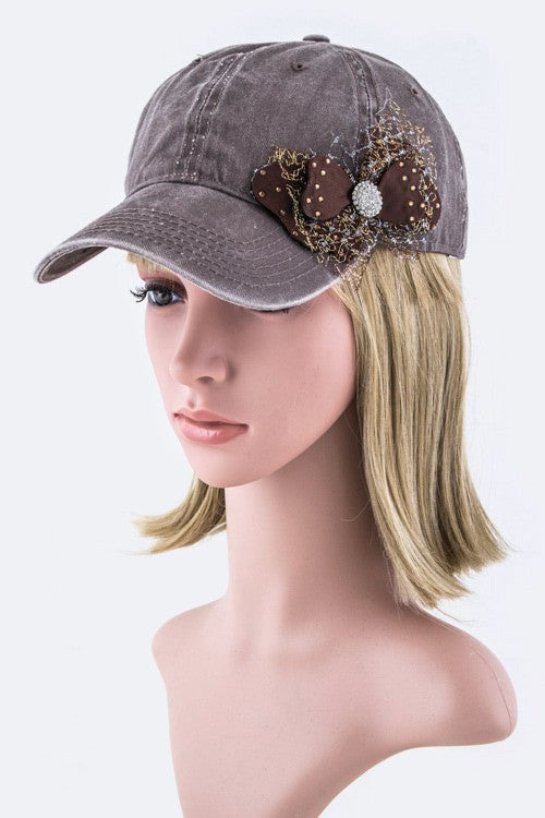 Crystal & Lurex Mesh Bow Fashion Cap