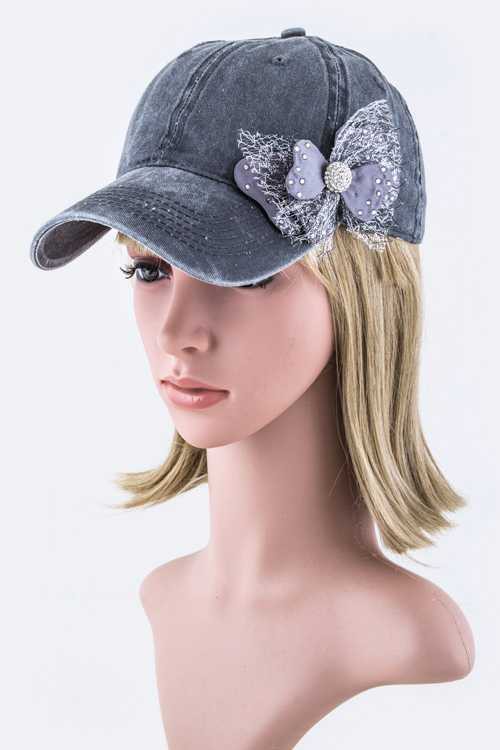 Crystal & Lurex Mesh Bow Fashion Cap