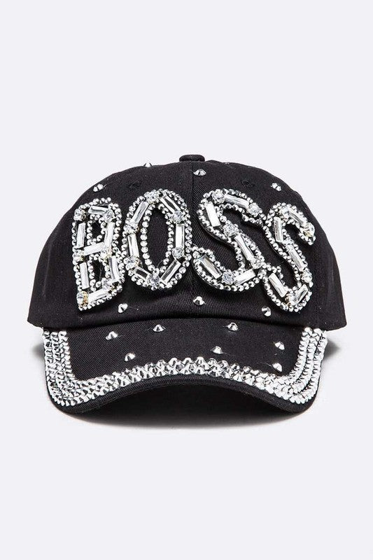 Crystal BOSS Embellished Fashion Denim Cap