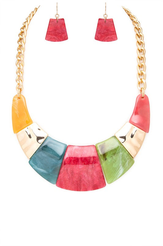 Resin Statement Bib Necklace Set