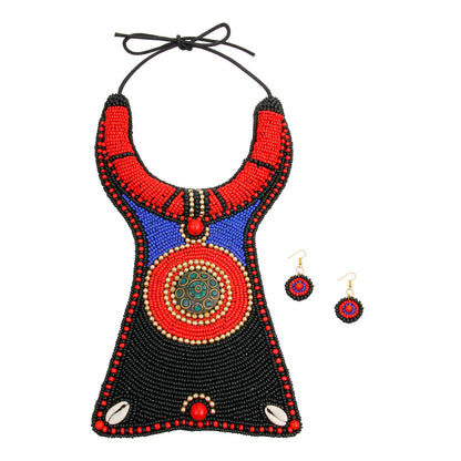 Handmade Tribal Beaded Collar Long Bib Necklace