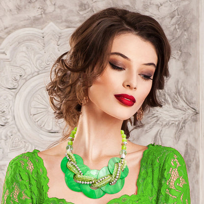 Green Shell Disc Beaded Necklace Set