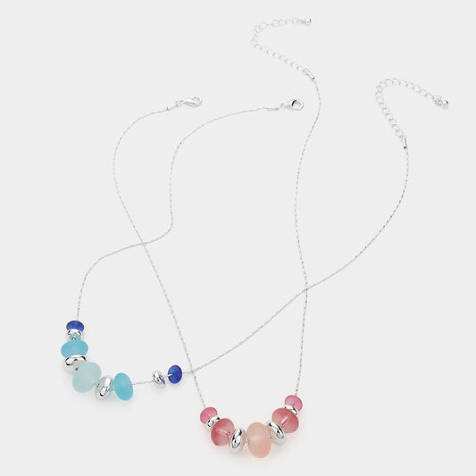 Sea Glass Pebble Beaded Necklace