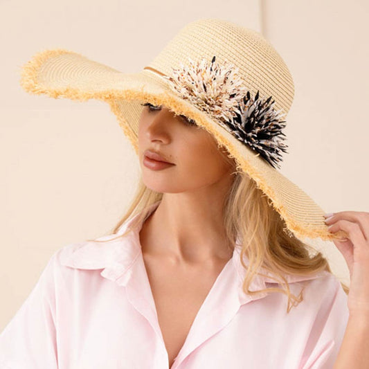 Straw Hat: Floral Beige