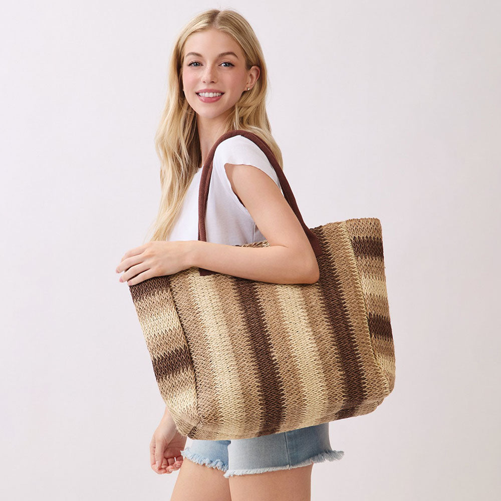 Brown Multicolor Straw Tote