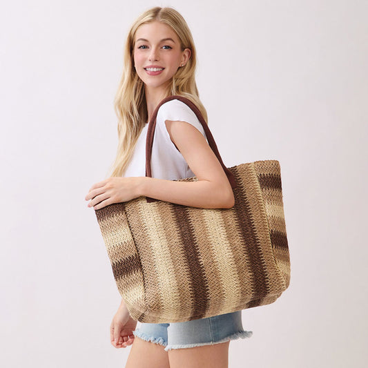 Brown Multicolor Straw Tote