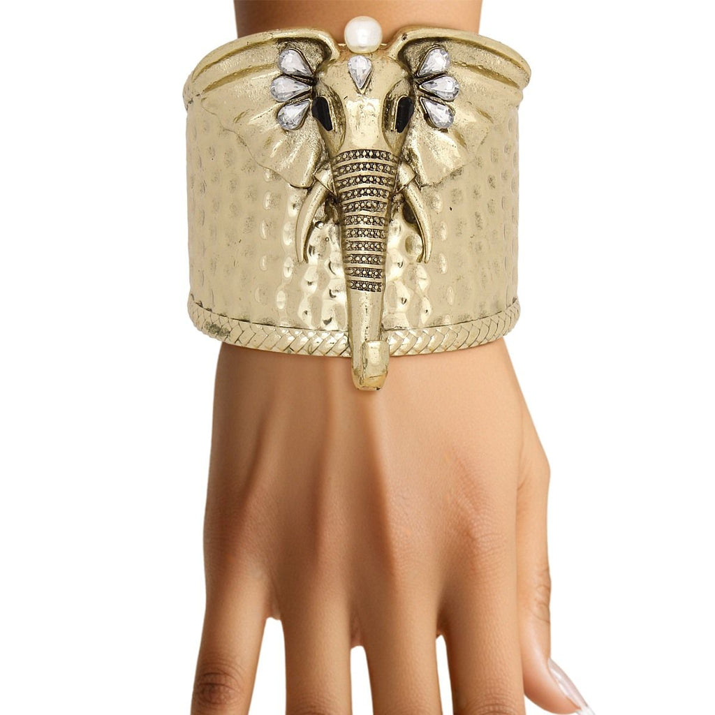 Cuff Burnished Gold Elephant Pearl Bracelet