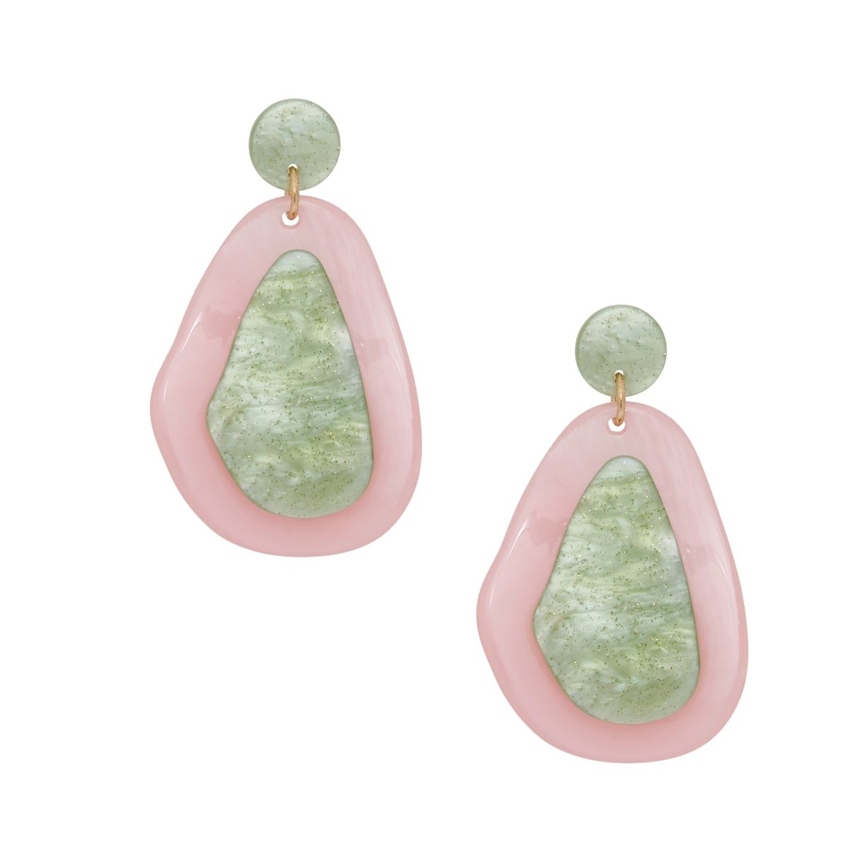 Drop Organic Teardrop AKA Pink Green Earrings