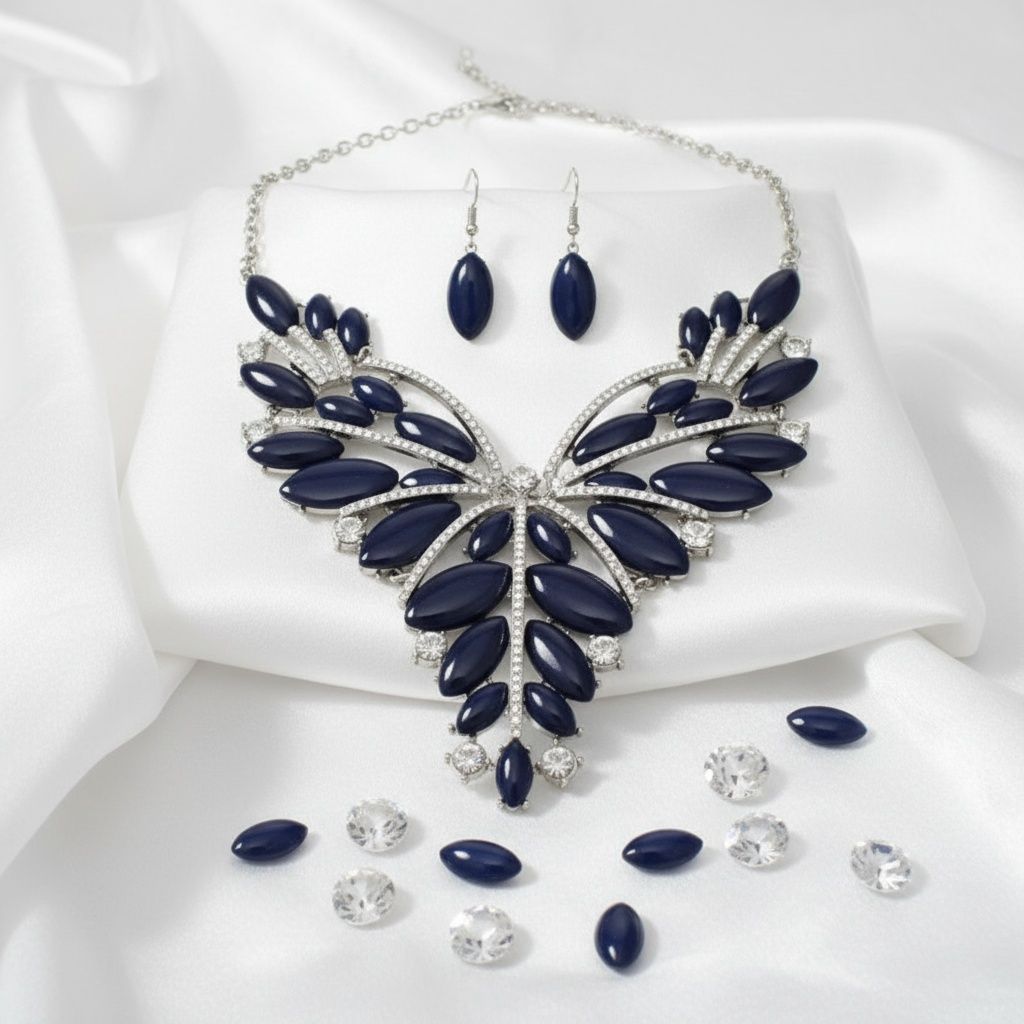 Bib Regal Tribal Blue Cracked Marquise Necklace