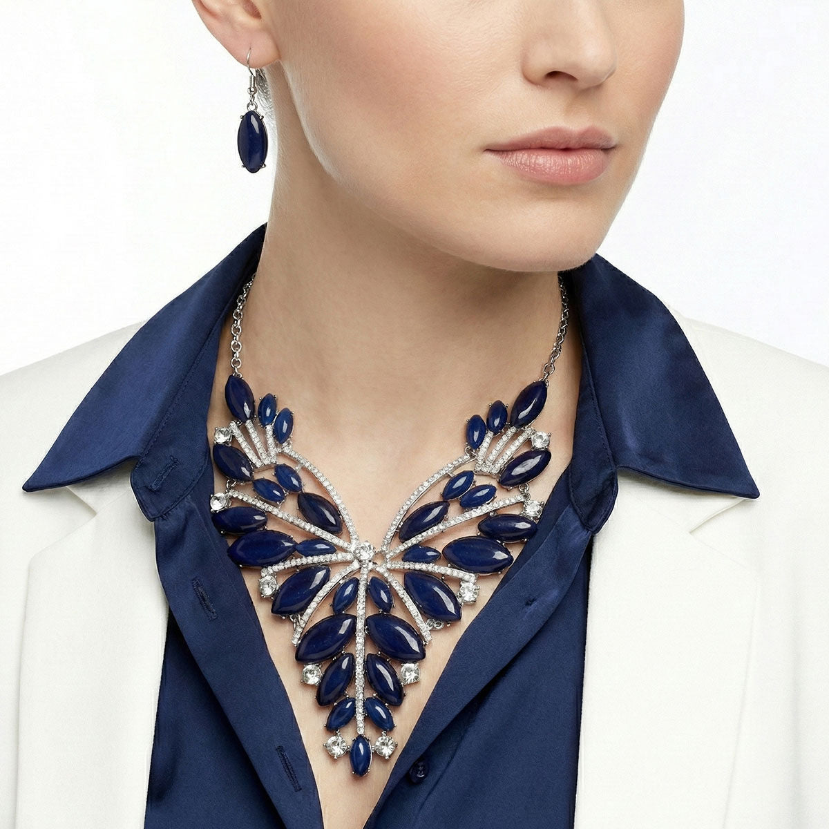 Bib Regal Tribal Blue Cracked Marquise Necklace