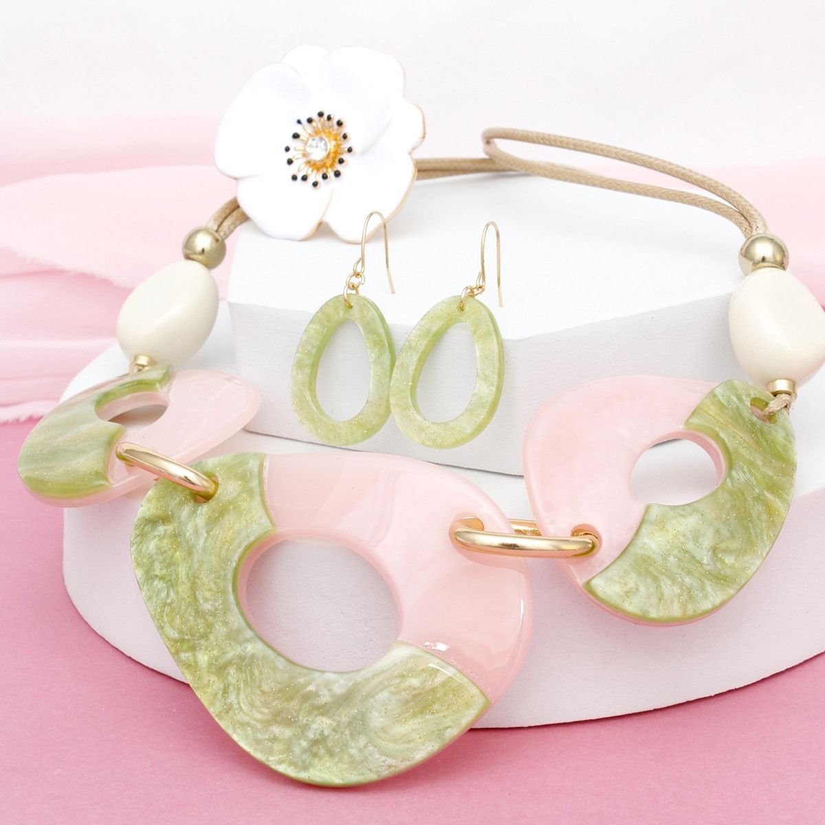 AKA Soror Collar Organic Pink Green Cord Necklace