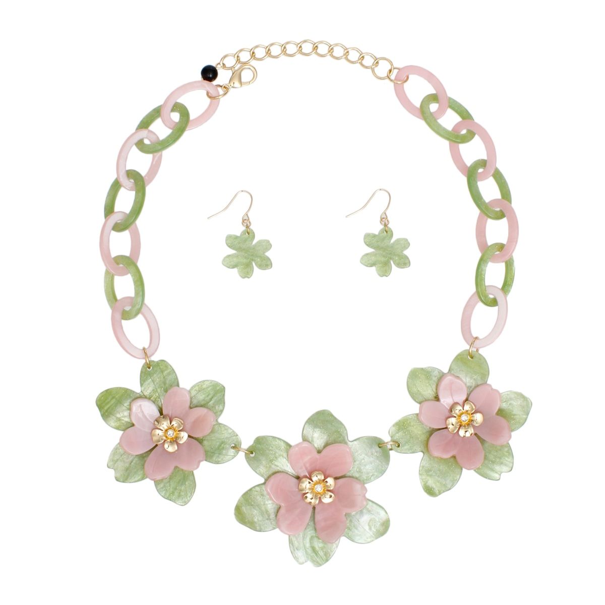 AKA Collar Marbled Pink Green Links 3D Flower Set