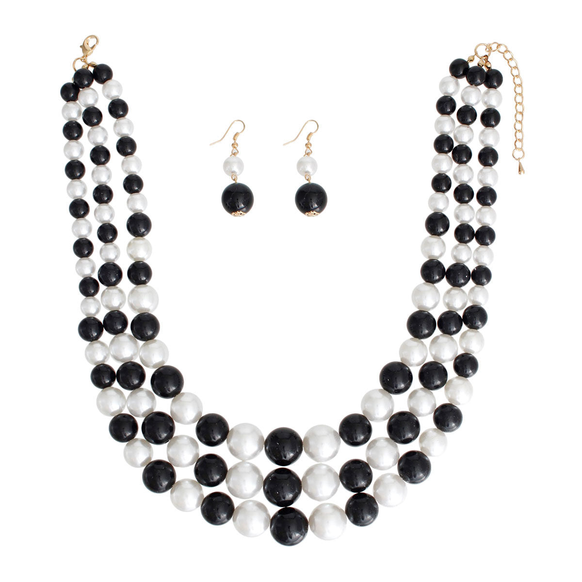 Pearl Black and White 3 Layer Necklace