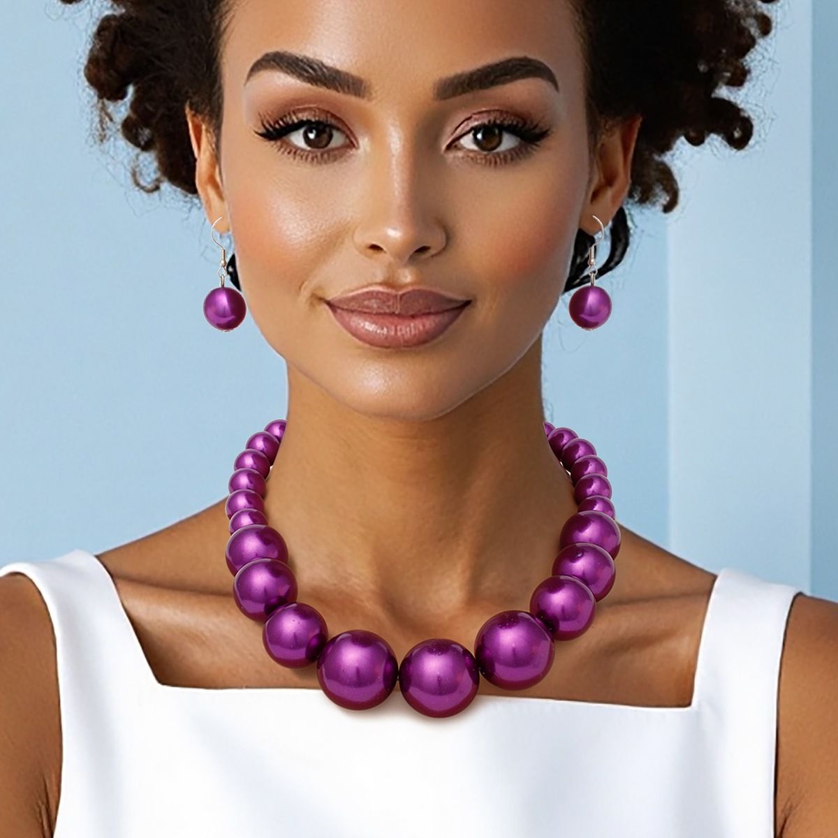 Pearl Purple Graduated Single Strand Necklace Set