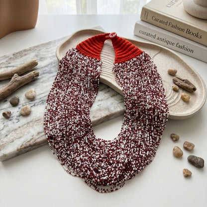 DST Mixed Deep Red White 100 Strand Bead Necklace