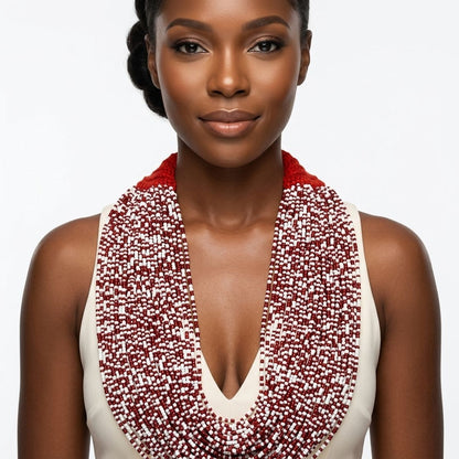DST Mixed Deep Red White 100 Strand Bead Necklace