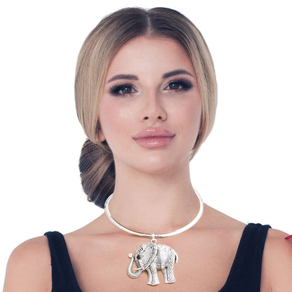 Burnished Silver Engraved Elephant Set