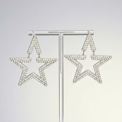 AKA Silver Star Large Encrusted Dangle Earrings