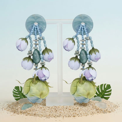 Oversized Turquoise Faux Flower Tropical Earrings
