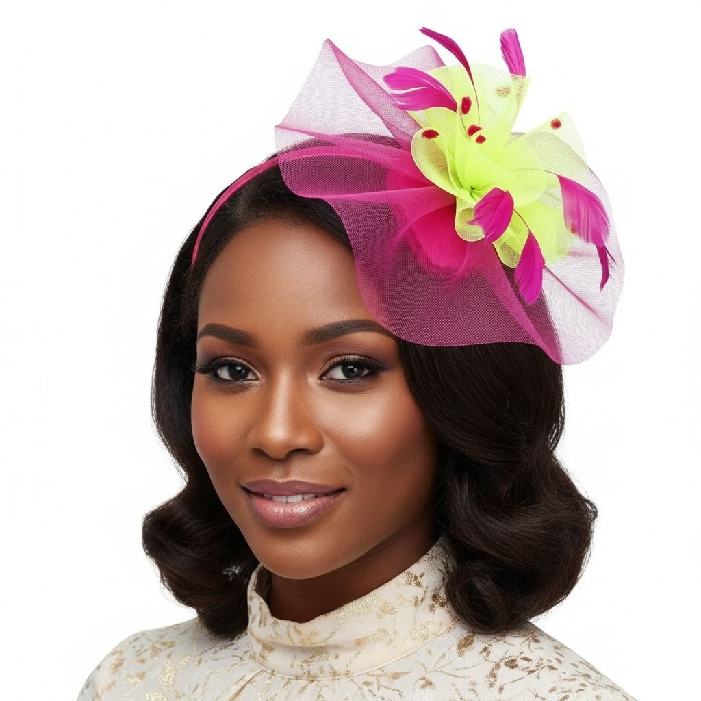 AKA Sorority Pink Green Ruffle Feather Fascinator