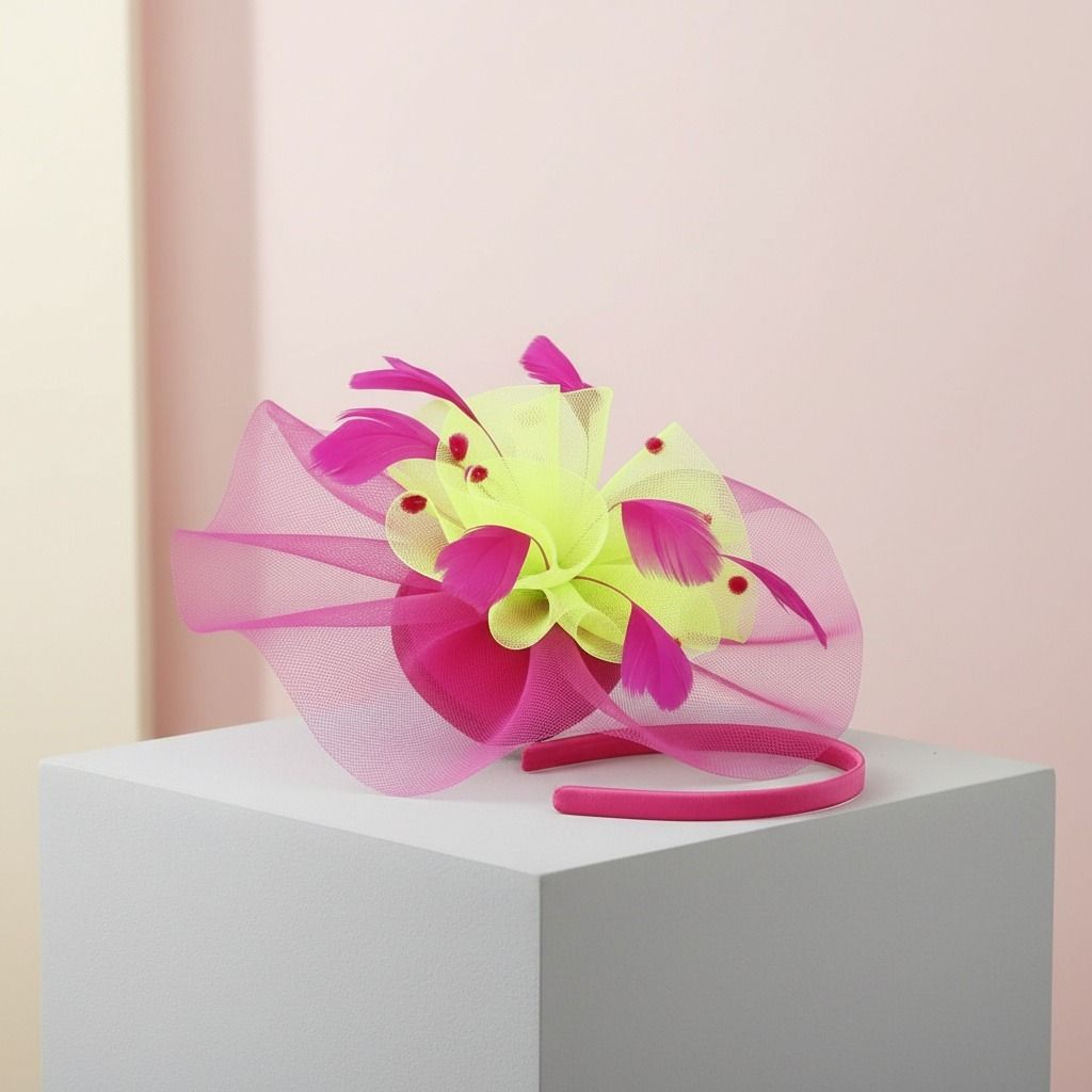 AKA Sorority Pink Green Ruffle Feather Fascinator