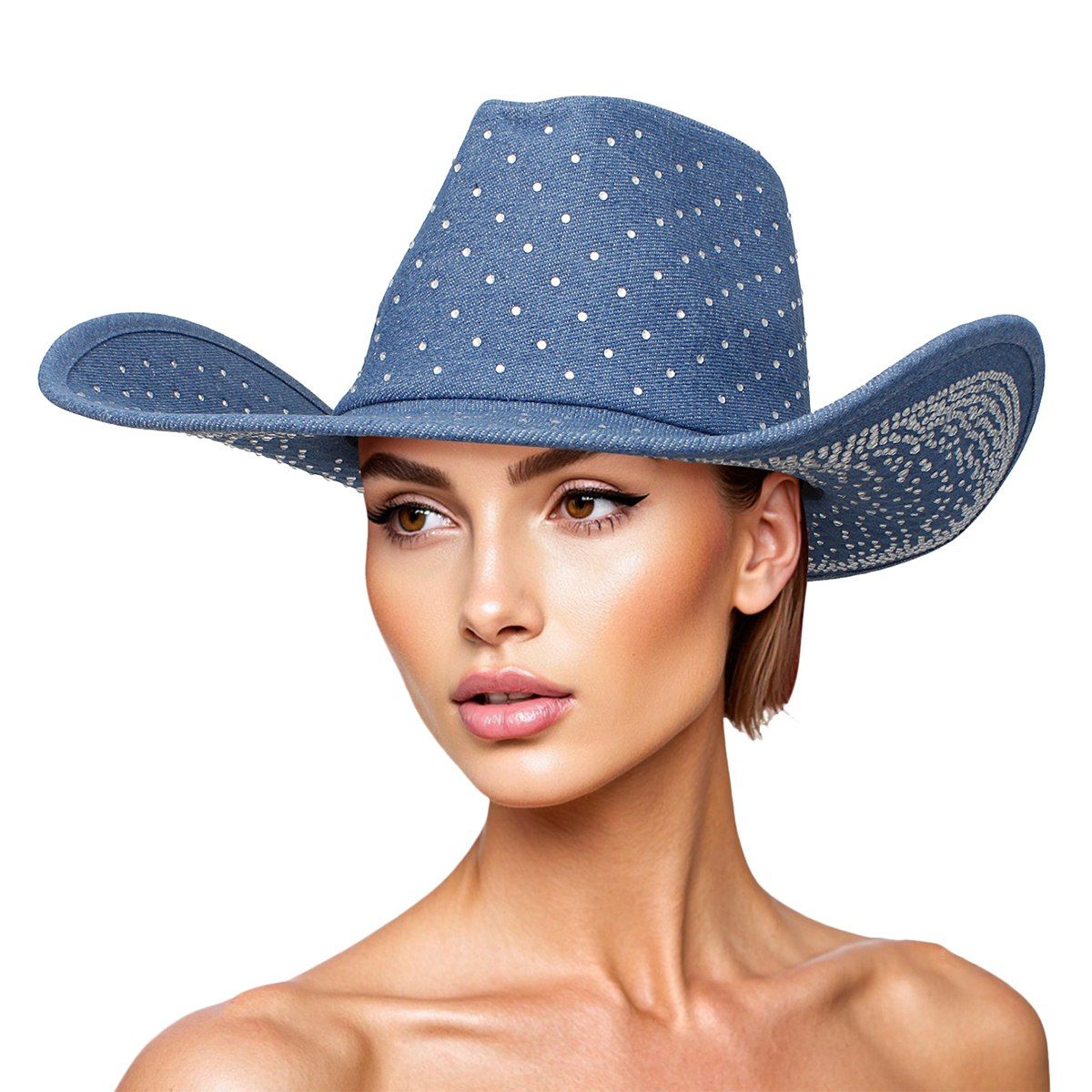 Cowboy Hat Denim Rhinestone Cowgirl Fashion Hat
