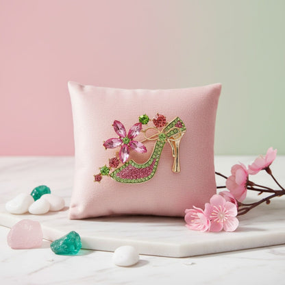 Brooch AKA Pink Green Crystal High Heel Flower Pin