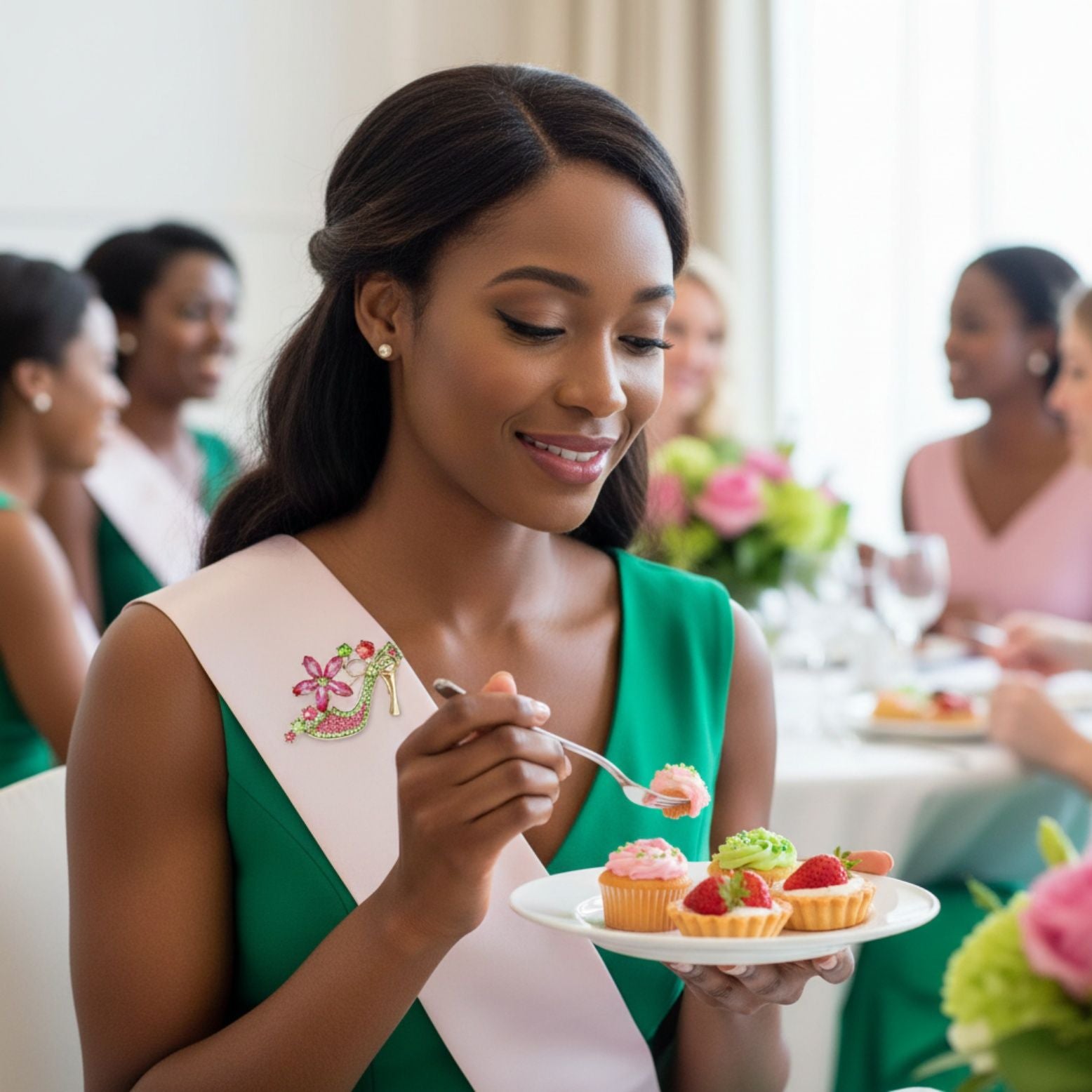 Brooch AKA Pink Green Crystal High Heel Flower Pin