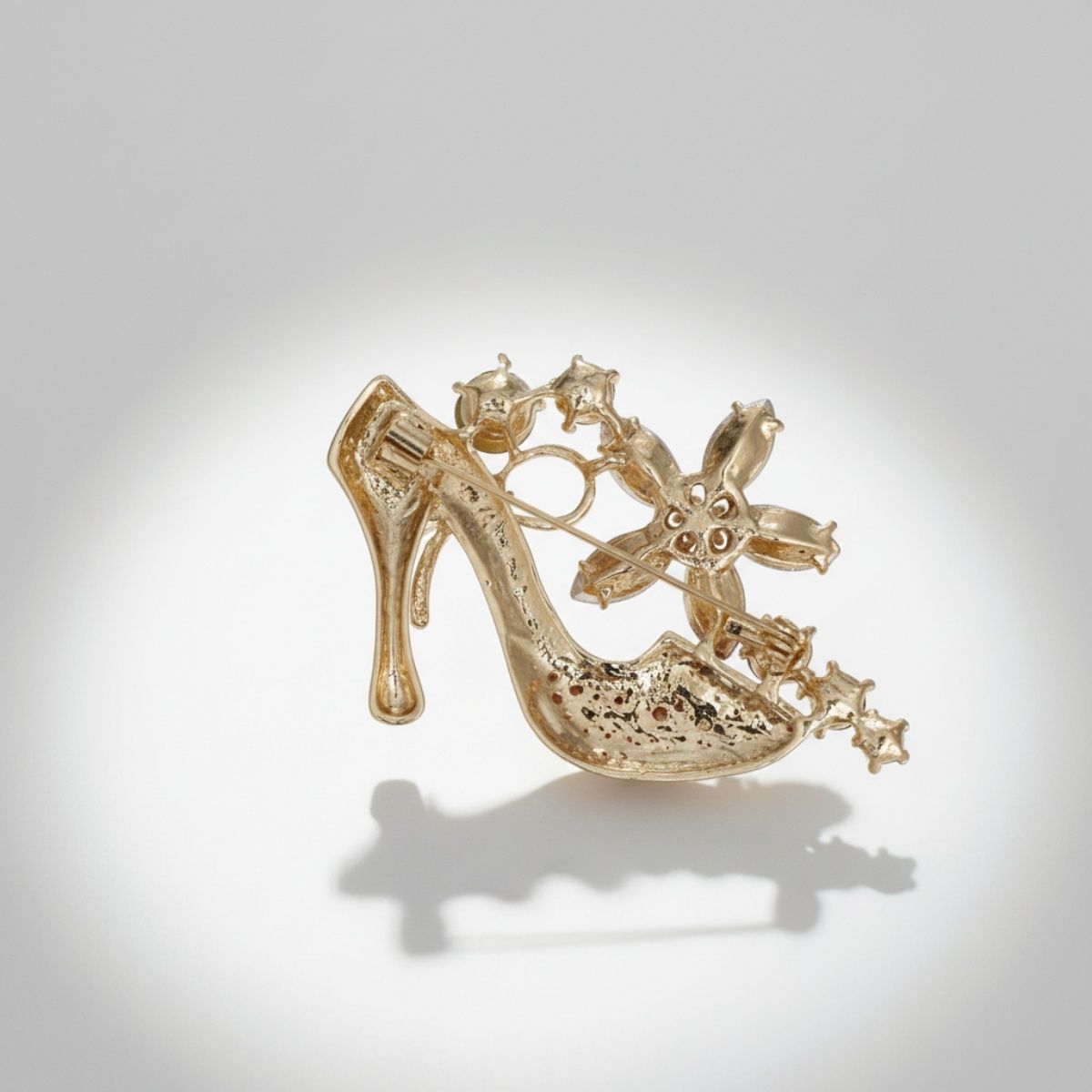 Brooch AKA Pink Green Crystal High Heel Flower Pin