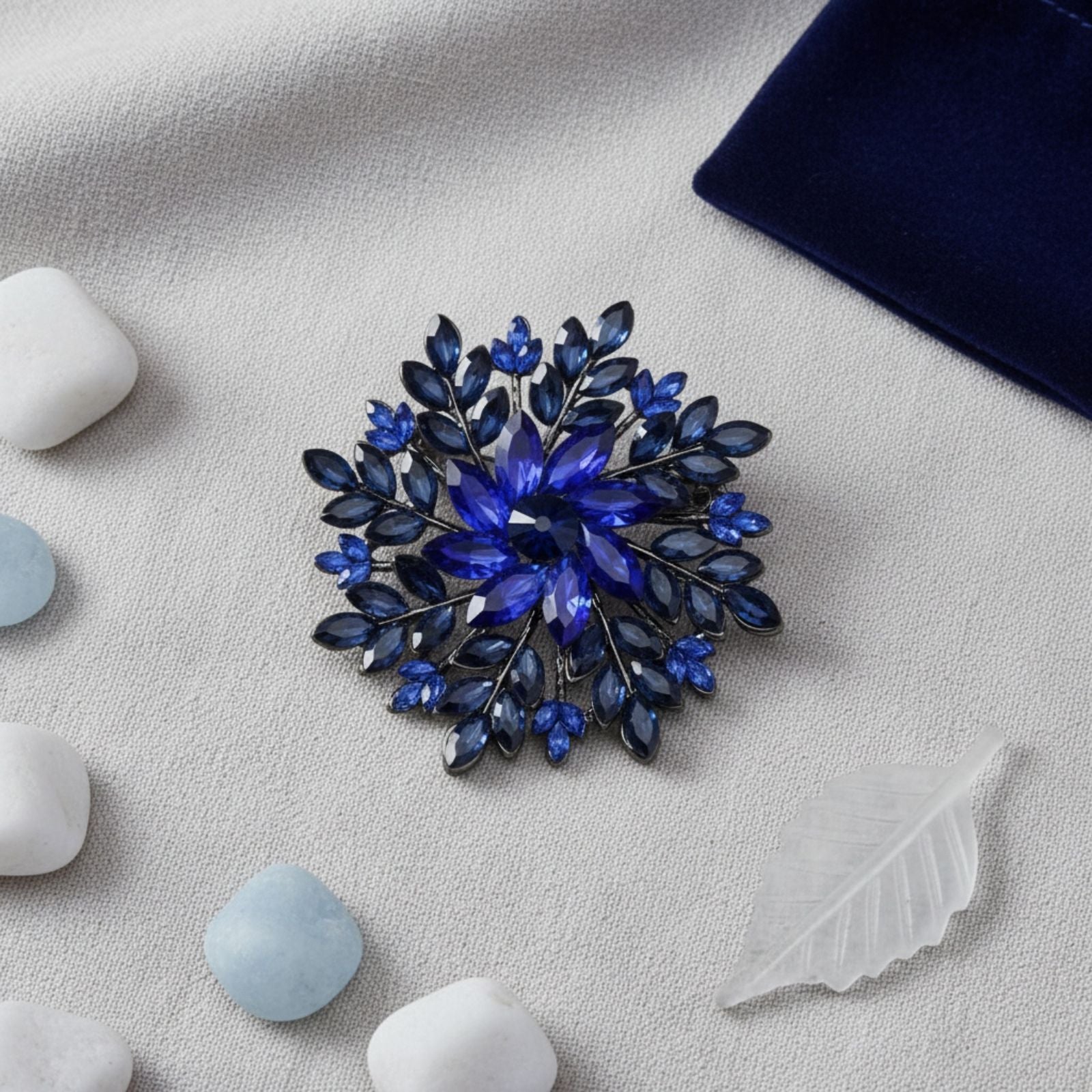 Brooch Large Navy Royal Blue Snowflake Flower Pin