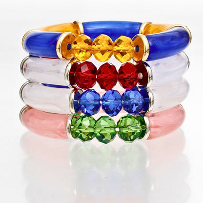 SGRHO Blue Gold Tubular and Glass Bead Bracelet