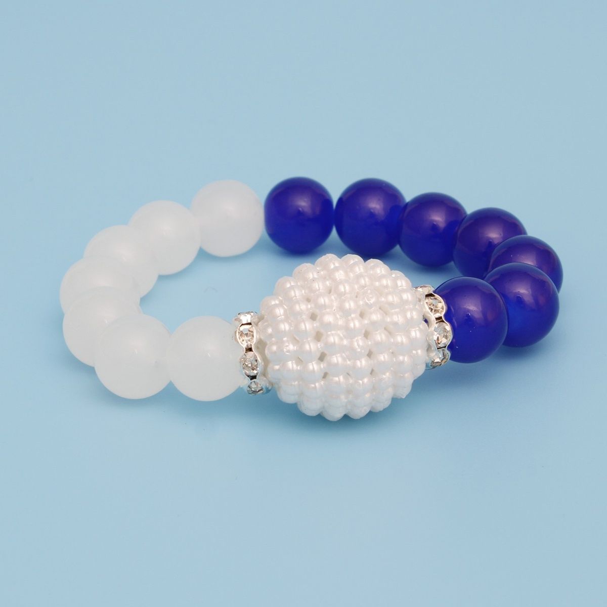 ZPB Sorority Blue White Pearl Glass Bead Bracelet