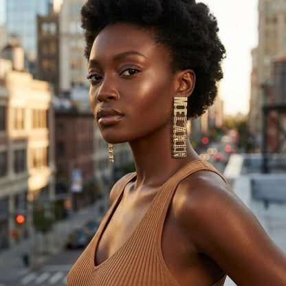 Gold Rhinestone MELANIN Link Earrings
