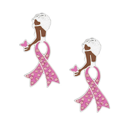 Breast Cancer Stud Silver Pink Ribbon Leg Earrings