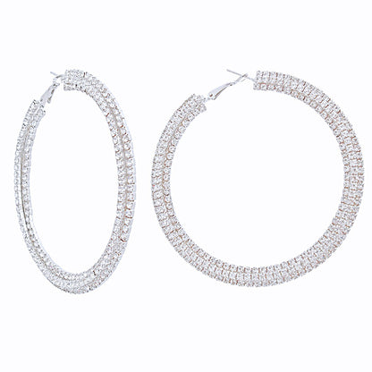 Hoops Iced Silver Stacked 80mm Earrings for Women