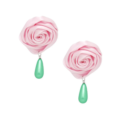 AKA Pink Rose Green Pearl Teardrop Stud Earrings