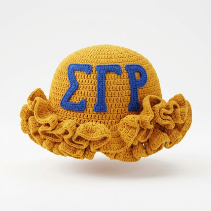 SGRHO Yellow Greek Crochet Ruffle Bucket Hat