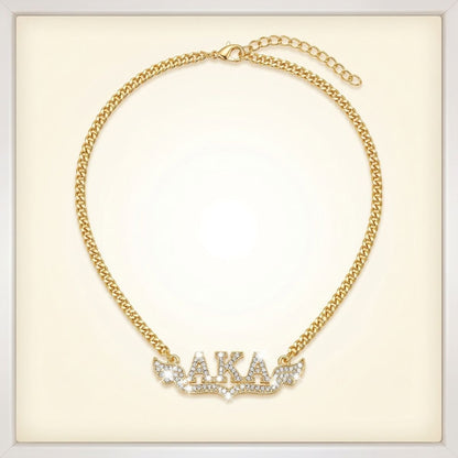 AKA Winged Bling Pendant Gold Chain Necklace