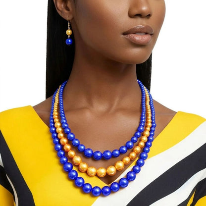 Pearl Necklace Blue Gold 3 Strand for Women