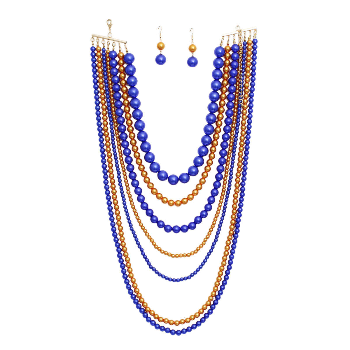 SGRHO Sorority Blue/Purple Gold Pearl Long 7 Row Necklace