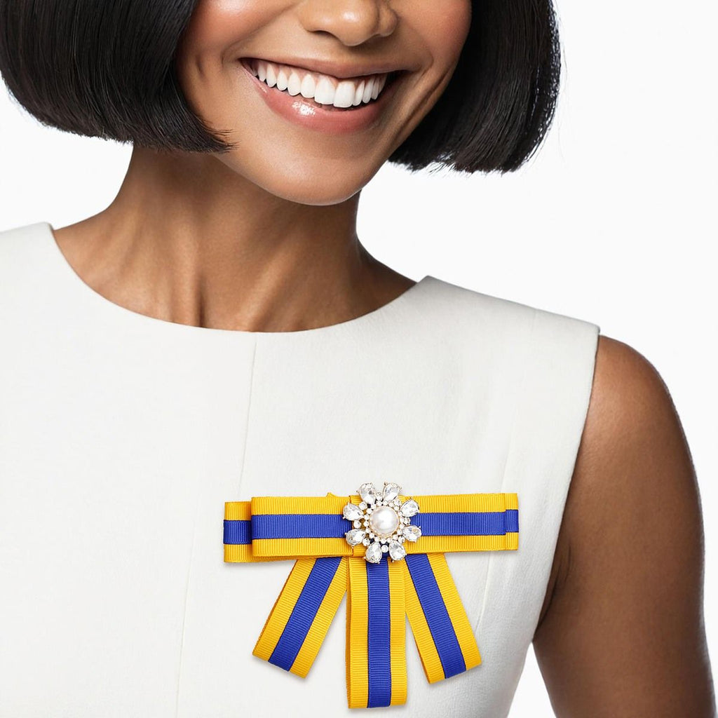 SGRHO Sorority Blue Gold Bow Tie Style Brooch